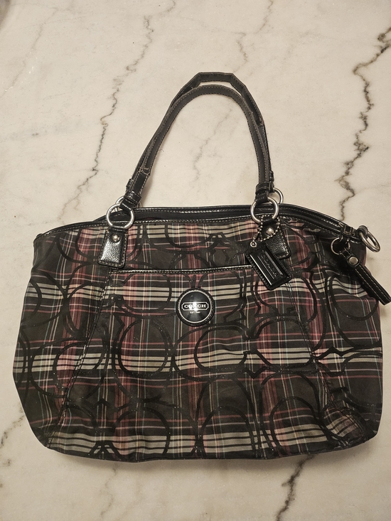 Coach Handbags - Coach Plaid Signature Tote Bag in Black/Pink
